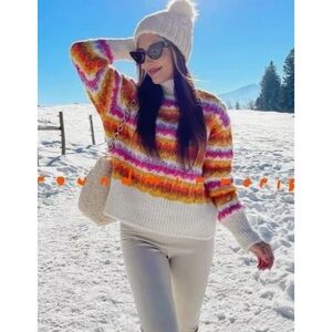 Zara Chunky Mock Neck Striped Sweater Small